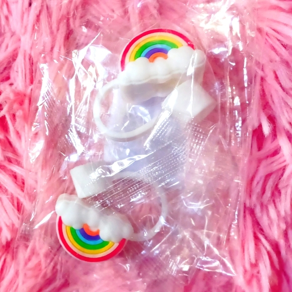 Silicone Straws Tips Cover set of 2! Cartoon Rainbow Reusable Lid Plug Antidust - Picture 4 of 6